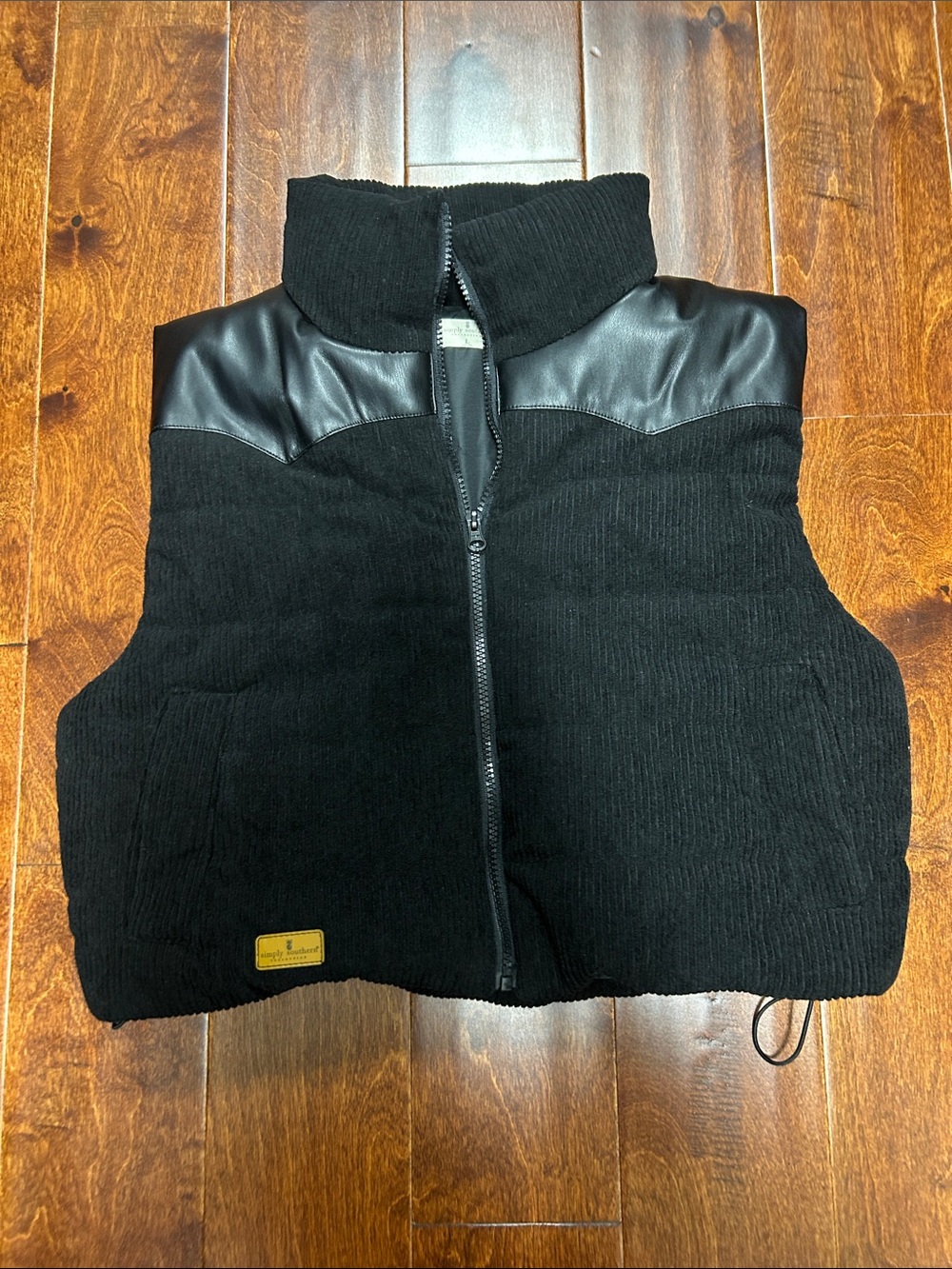 Simply Southern Black Quilted Vest with Faux Leather - Size L